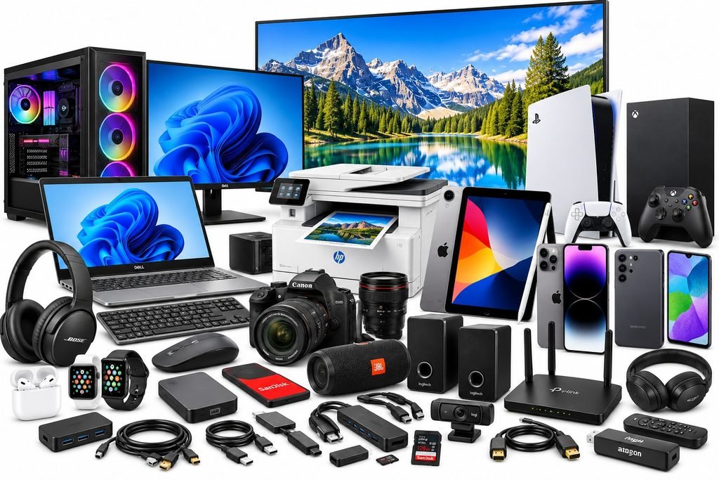 Computers, electronics, TVs, phones, cameras and accessories